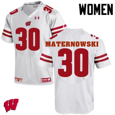 Women's Wisconsin Badgers NCAA #30 Aaron Maternowski White Authentic Under Armour Stitched College Football Jersey EZ31F43PK